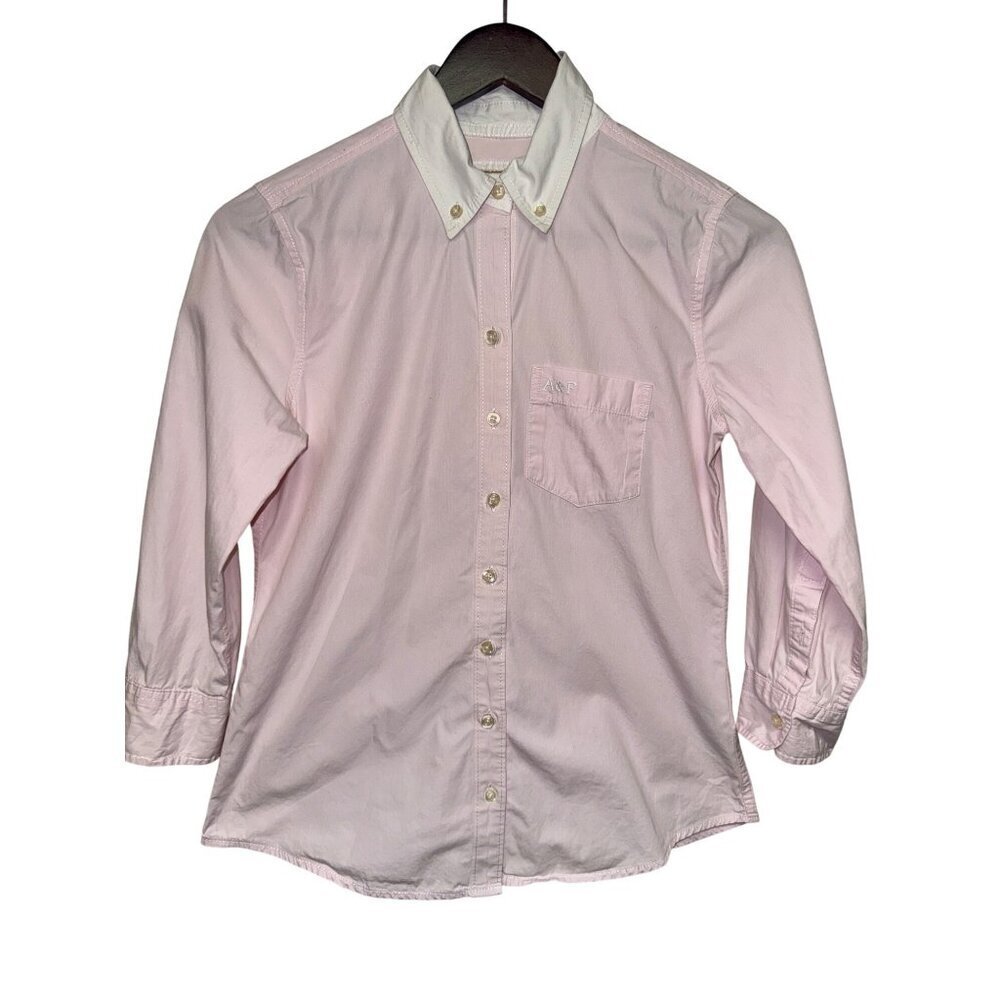 Abercrombie & Fitch Women's Blouse Button Up Pink White Y2K Preppy Pastel Small